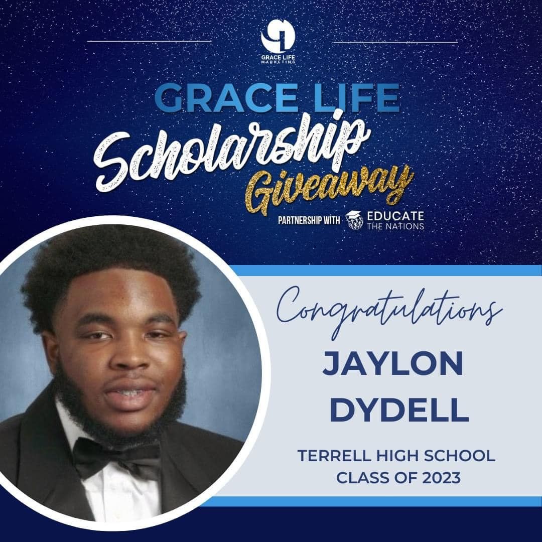 a man in a tuxedo is on a grace life scholarship giveaway poster