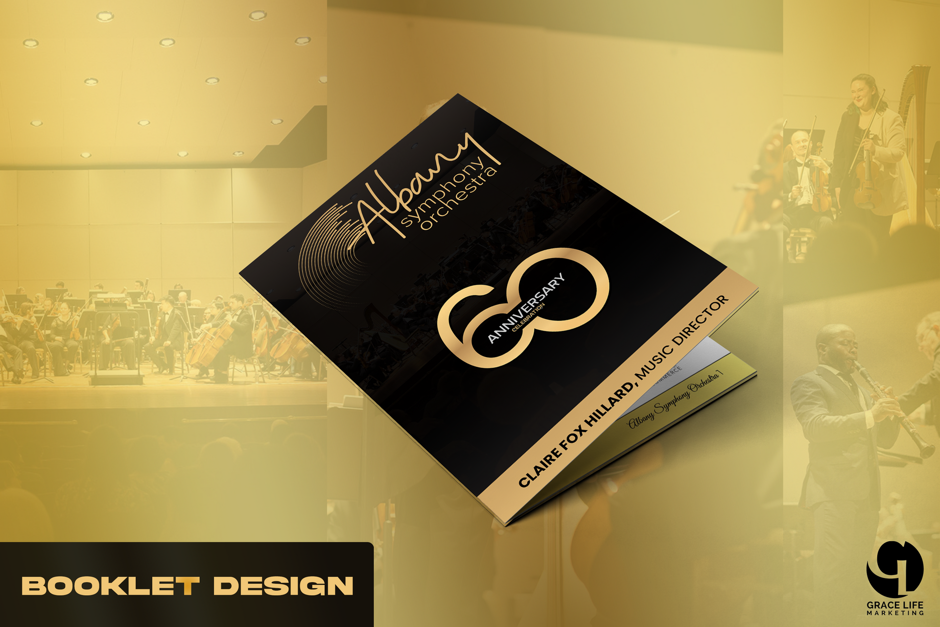 a black and gold booklet with the number 60 on it