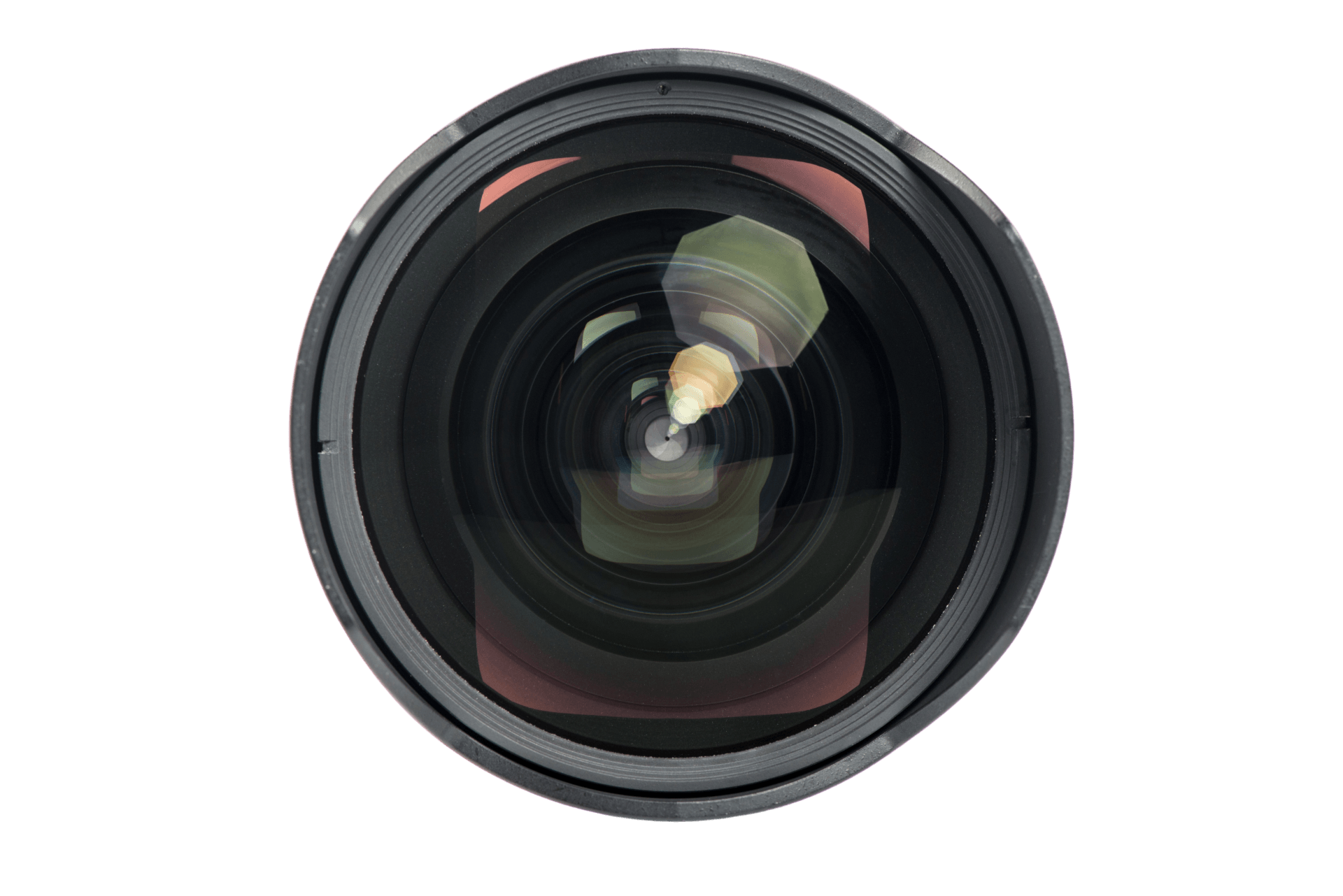 a close up of a camera lens on a white background .