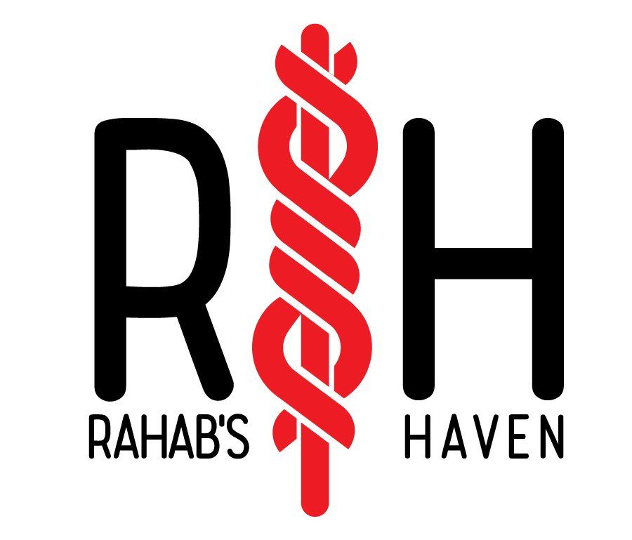 the logo for rahab 's haven has a red snake on it