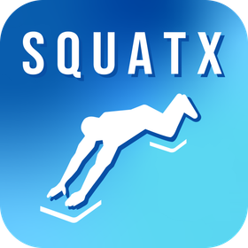 a blue square with SQUATX written on it is the primary icon for the SQUATX Exercise App used for all 85+ SmithShaper exercises.