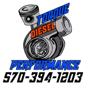 Logo of a diesel engine with the words "Torque Diesel Performance" in blue and orange.