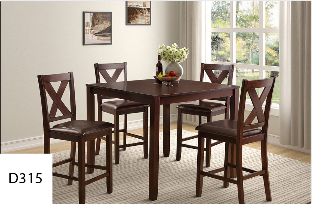A dining room table with four chairs and a vase of flowers on it