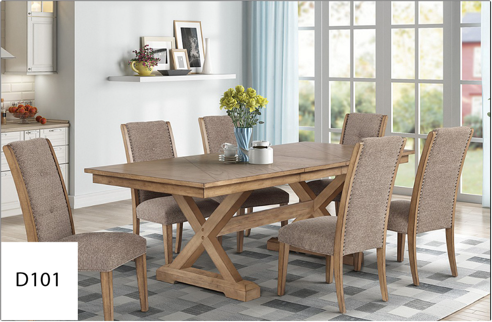 A dining room with a table and chairs and a rug.