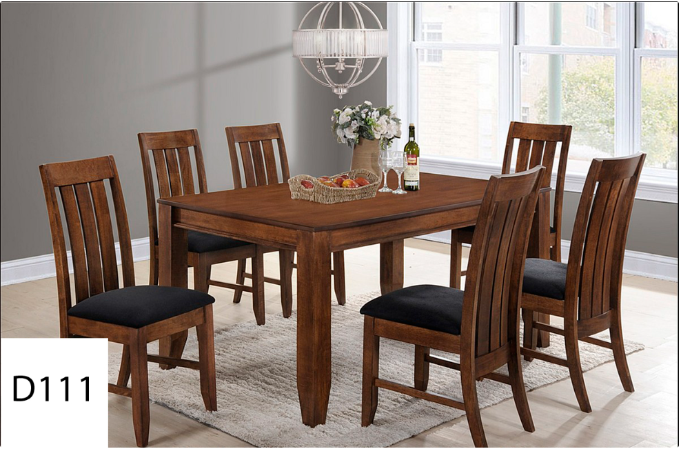 A dining room table with six chairs and a bottle of wine on it.