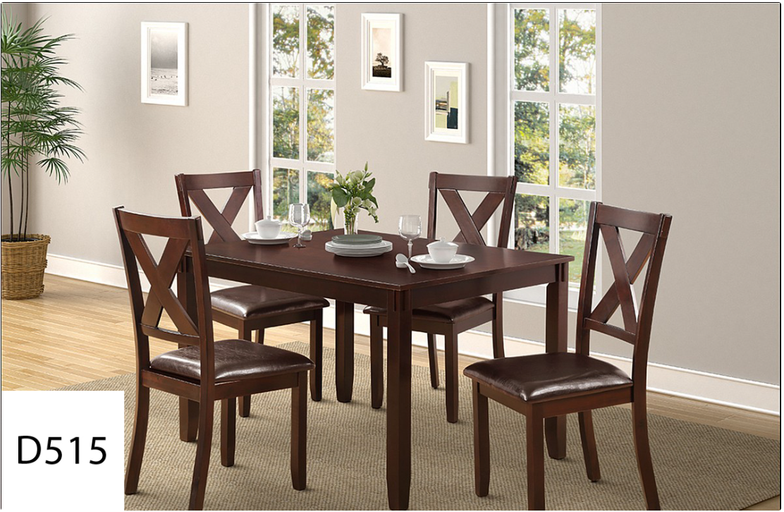 A dining room table and chairs in a room with a rug.