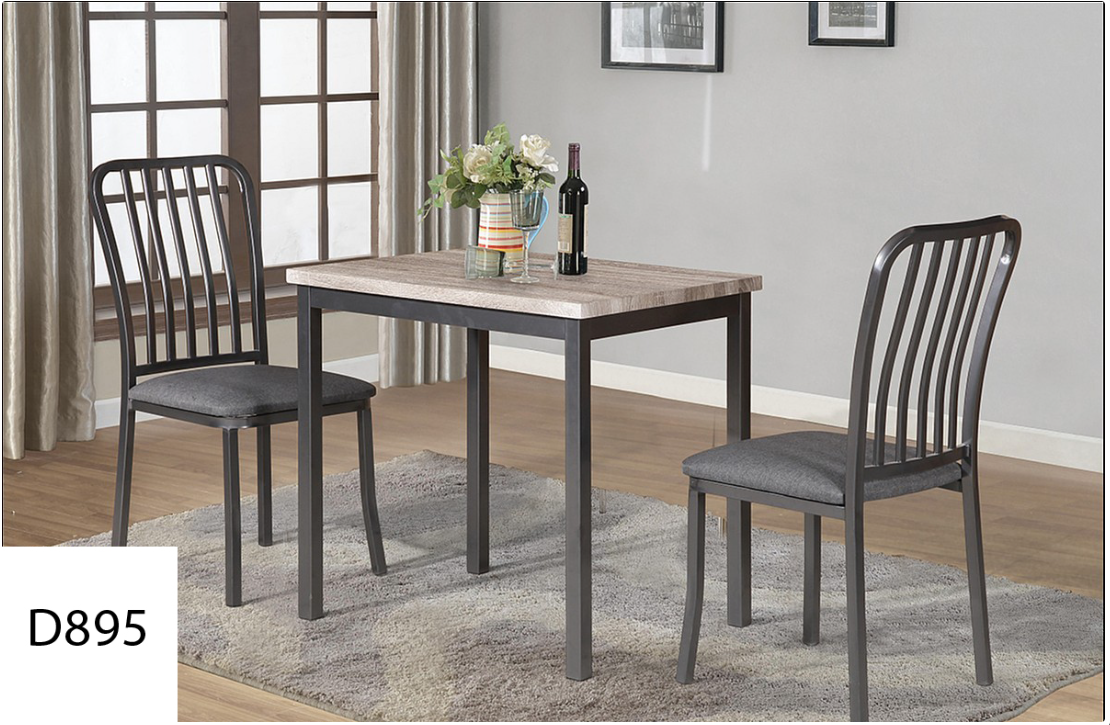 A dining room table with two chairs and a bottle of wine on it.