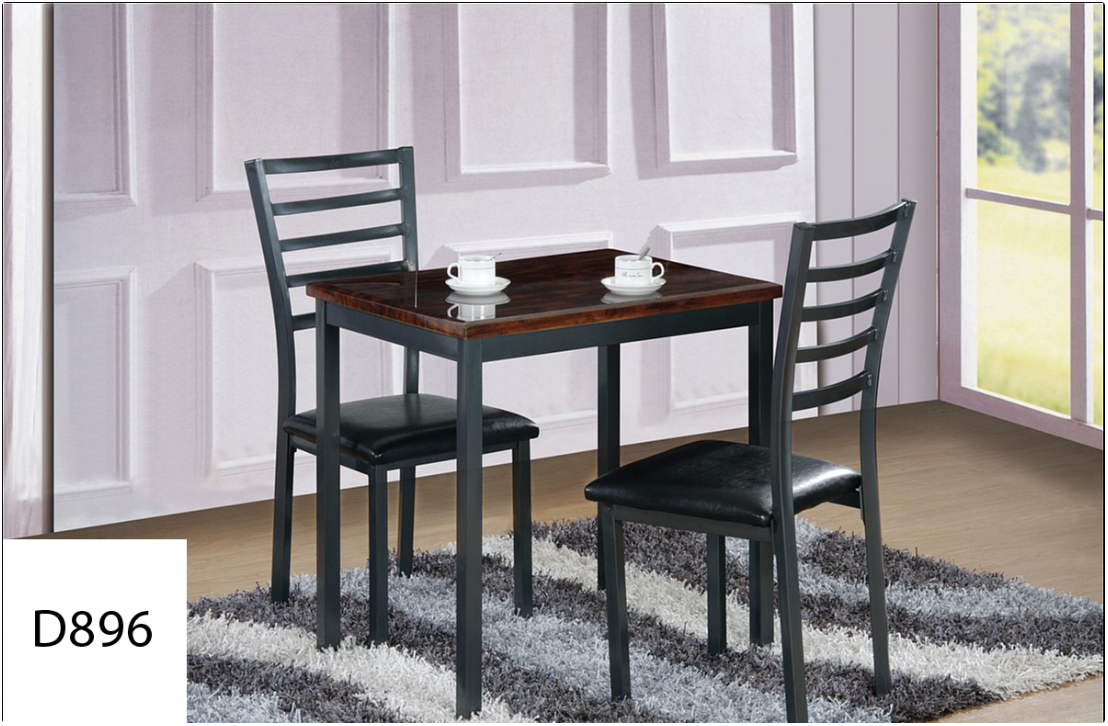 A dining room table with two chairs and a rug