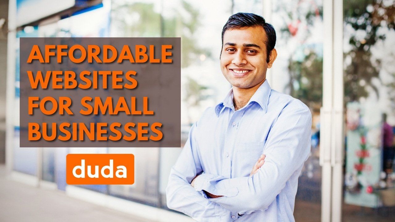 a man is standing with his arms crossed in front of a sign that says affordable websites for small businesses
