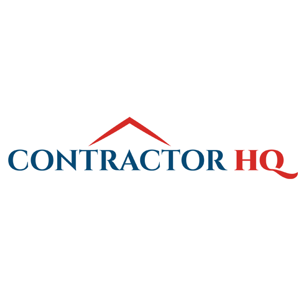A logo for contractor hq with a red roof