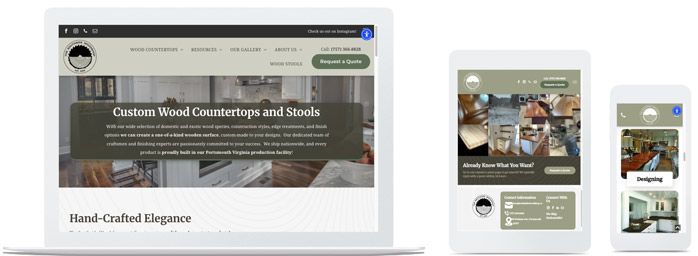 A laptop , cell phone , and tablet are displaying a wood shop website built by Ayni Media on Duda.