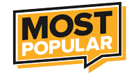 A yellow sign that says `` most popular '' with a speech bubble.