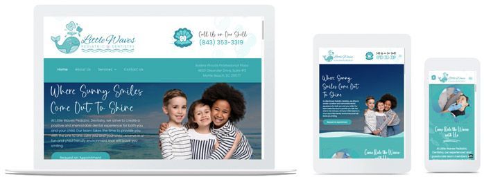 A laptop , tablet , and cell phone preview of a dental website built on Duda by Ayni Media.