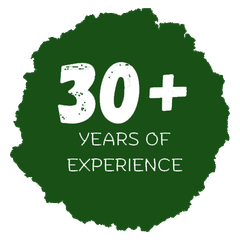 A green circle with the words `` 30+ years of experience '' written inside of it.