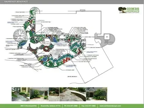 A drawing of a landscape design for a house