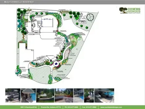 A drawing of a landscape design for a house.