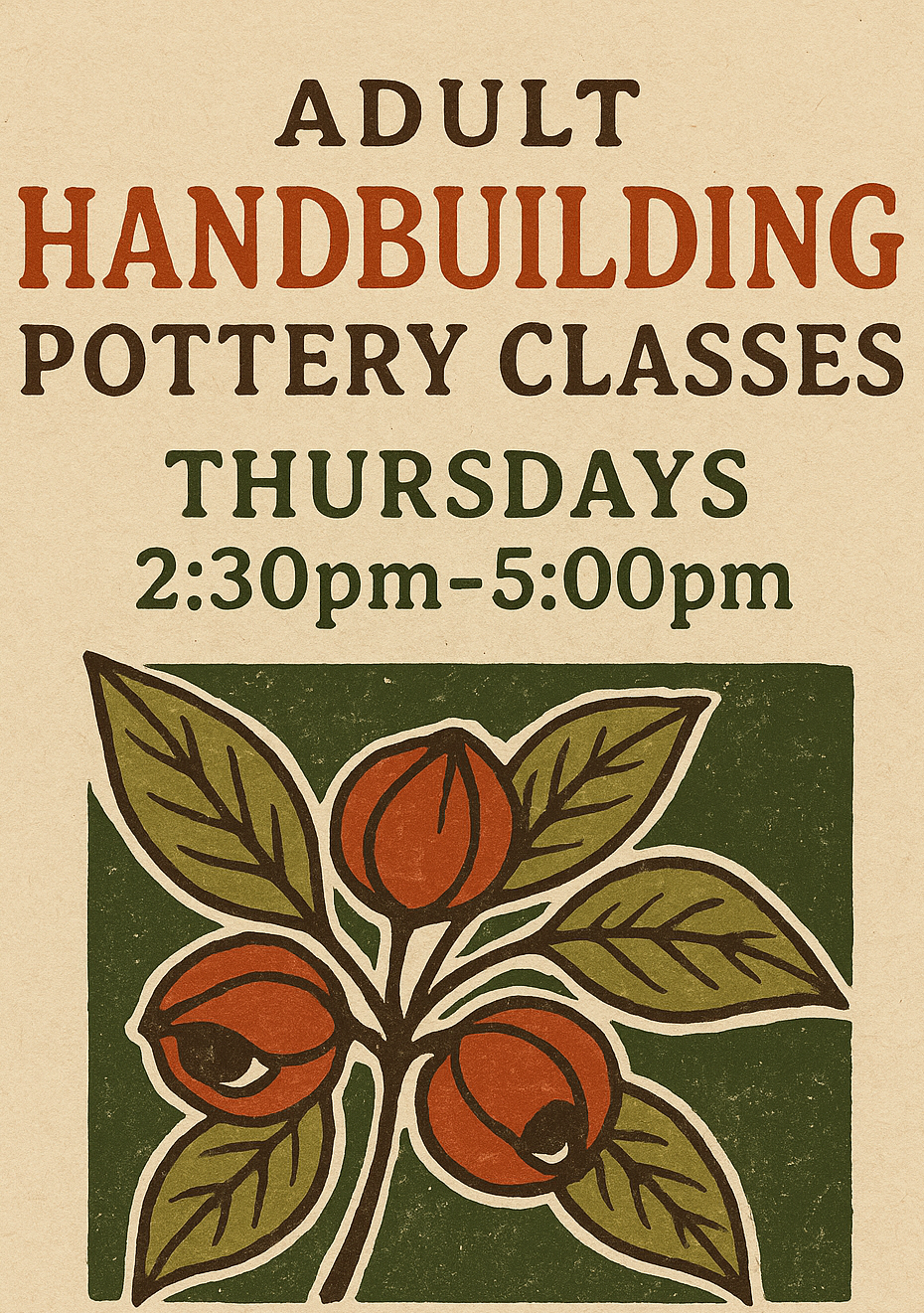 FALL TWO > adult hand-building pottery class - on Thursday's 2:30-5:00pm (oct 23rd - nov 20th)
