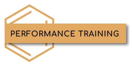 A logo for performance training is shown on a white background.