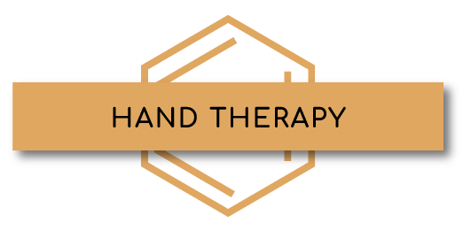 A sign that says hand therapy on it