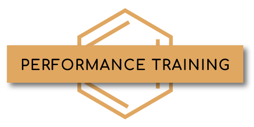 A logo for performance training is shown on a white background.