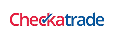 A red and blue checka trade logo on a white background