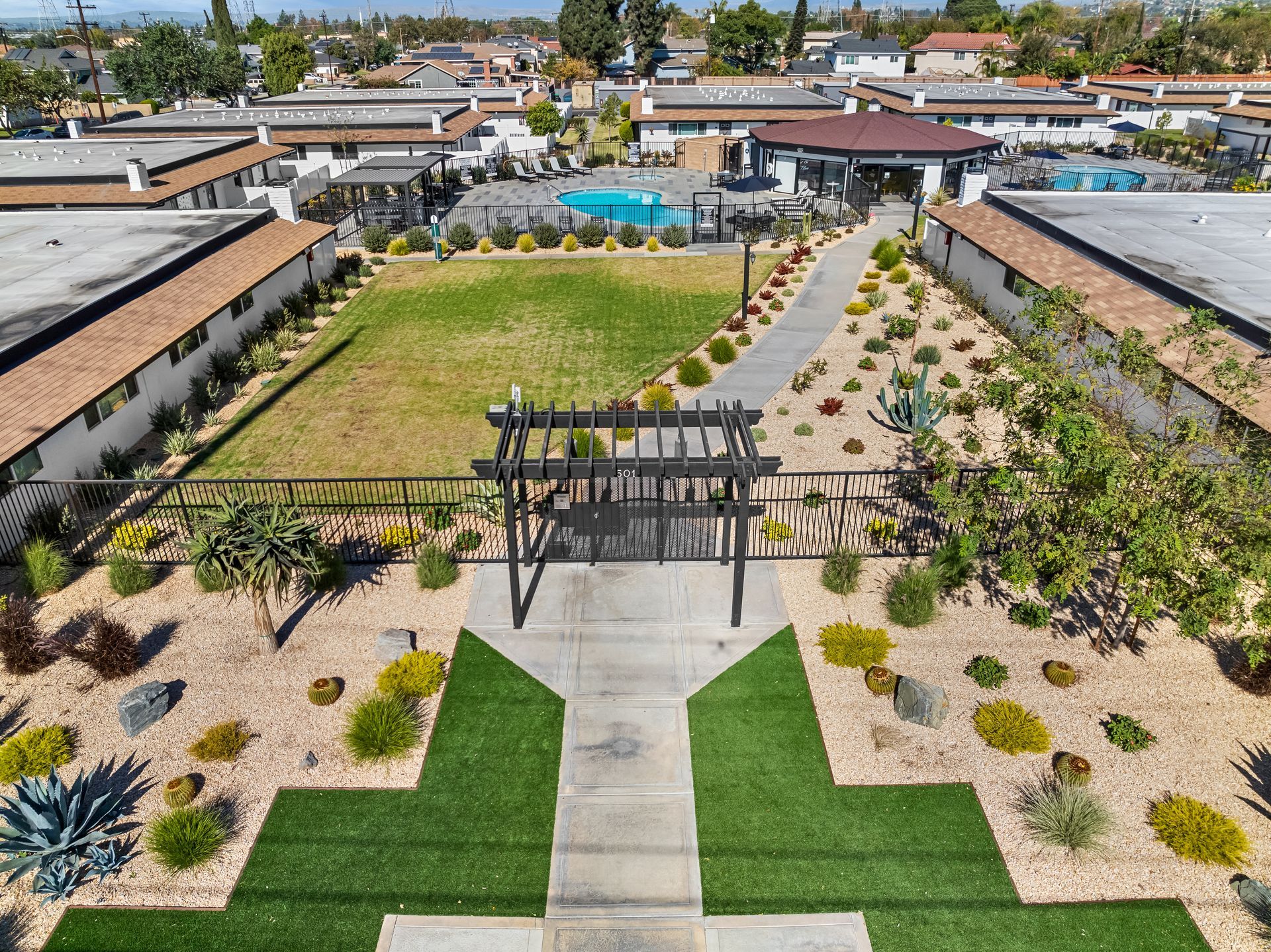 overhead view of front gate