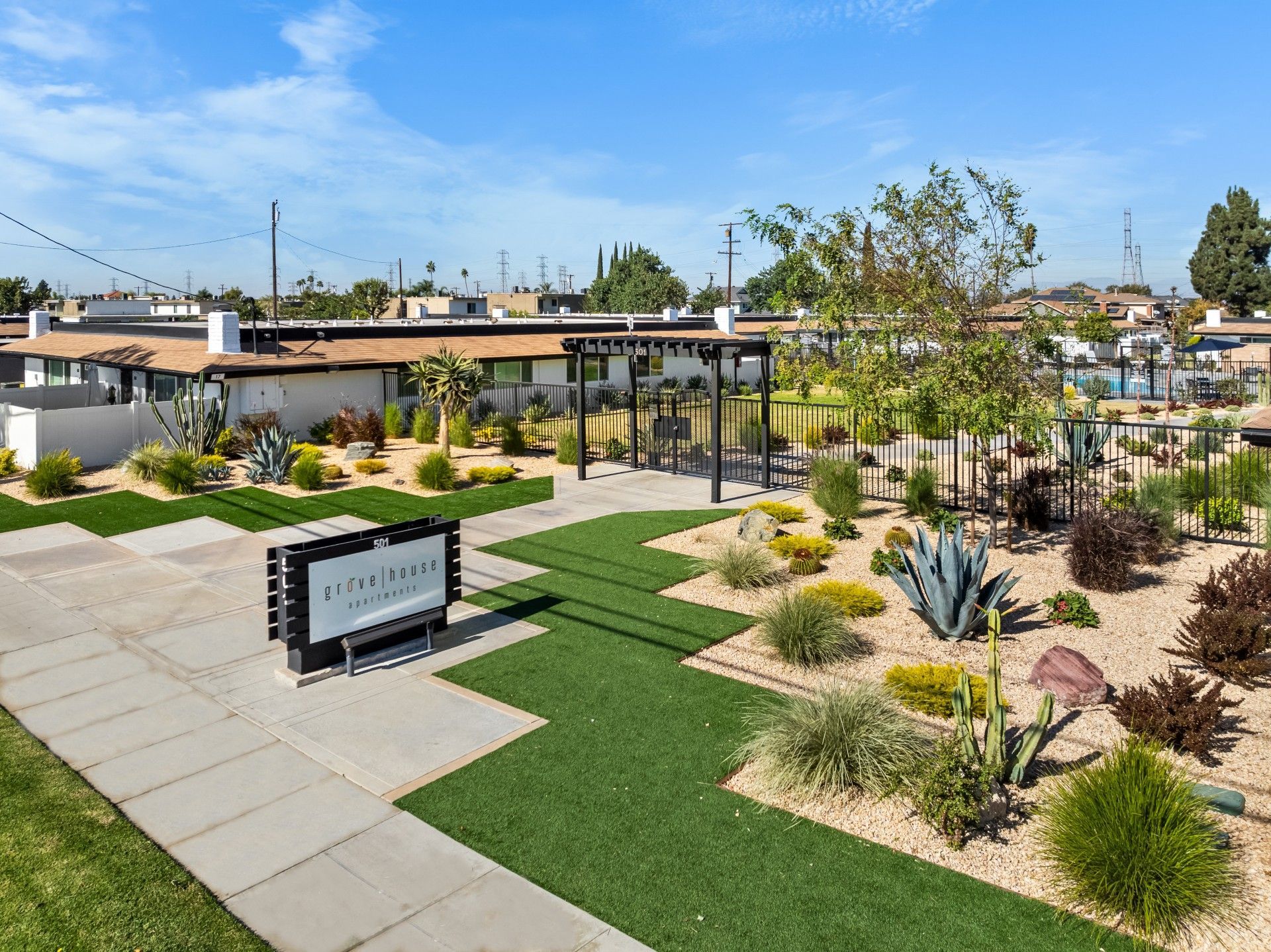landscaping and front monument sign
