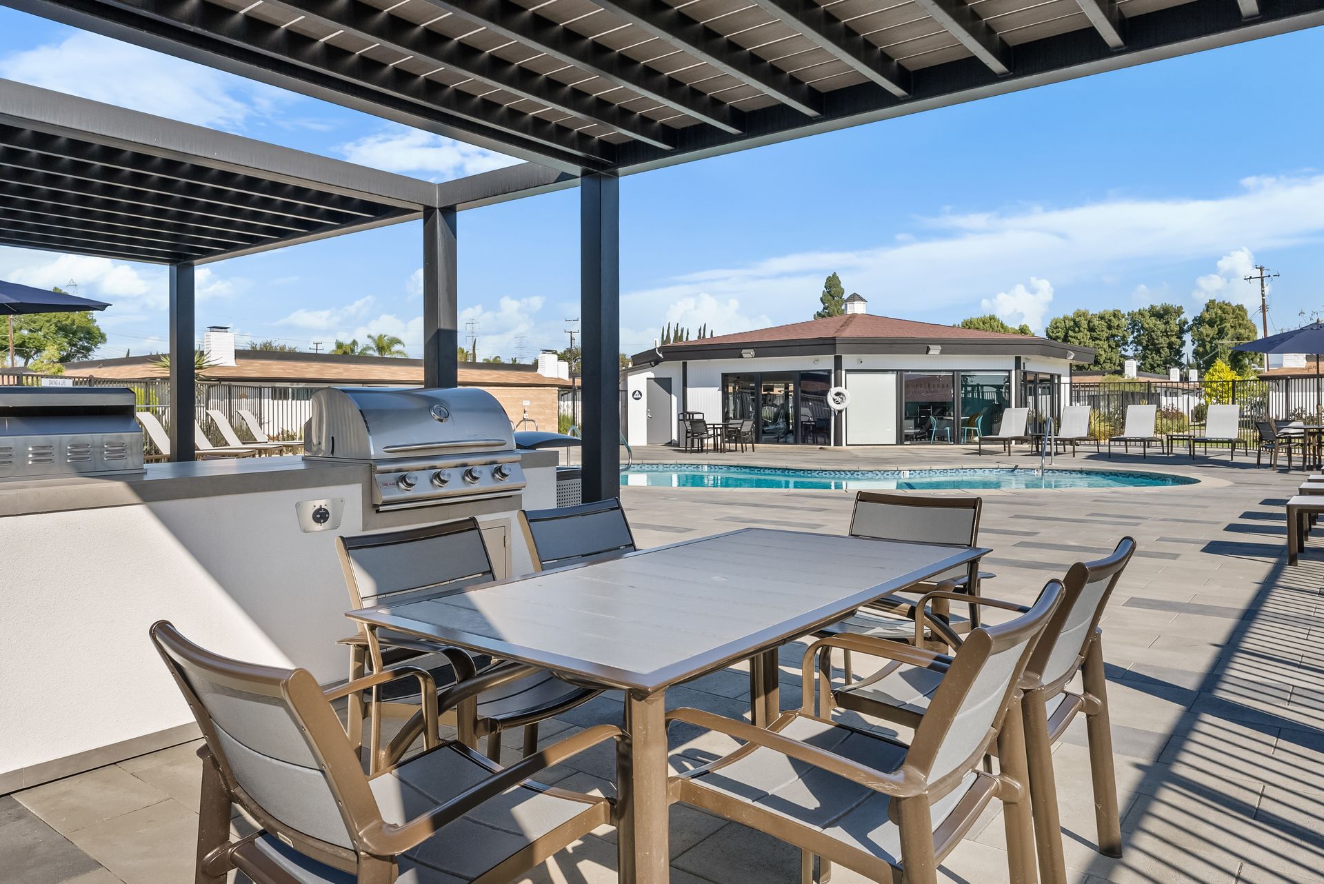 Picnic table and BBQ grill