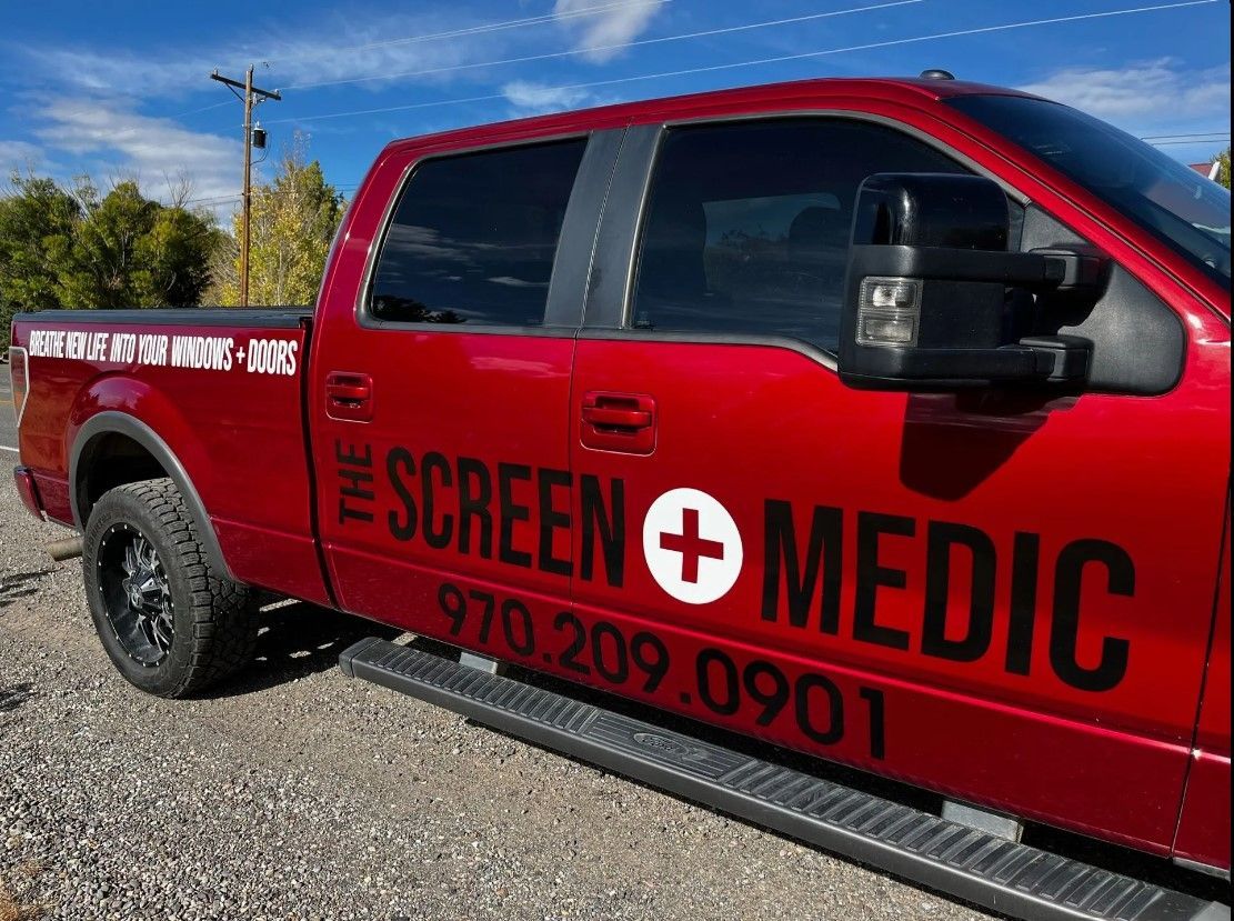 A red truck with the screen medic written on the side