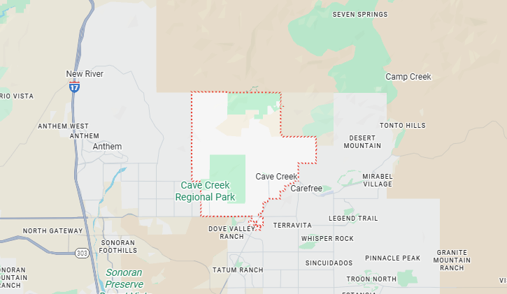 Map of Cave Creek, Arizona and surrounding areas.