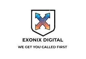 Exonix Digital logo: Shield with intersecting blue and orange arrows; tagline 