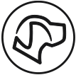 Dog head outline in a circle.
