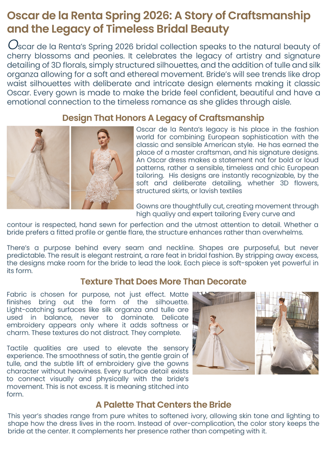 Oscar de la Renta Spring 2026: A Story of Craftsmanship and the Legacy of  Timeless Bridal Beauty