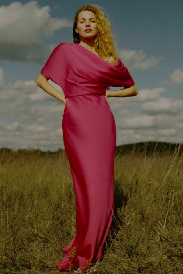 green emerald velvet dress Amsale Pearce Gown Bhldn