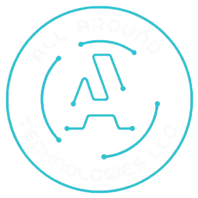 Teal circular logo with an abstract "A" shaped by lines and dots, reading "ALL AROUND TECHNOLOGIES LLC" around the border.