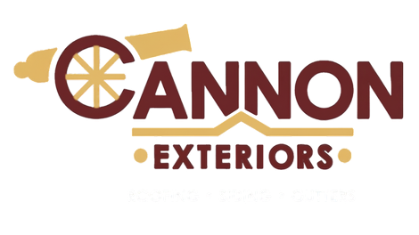 Cannon Exteriors logo in maroon and gold with stylized cannon graphic on white background