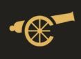 Gold cannon icon on a black background