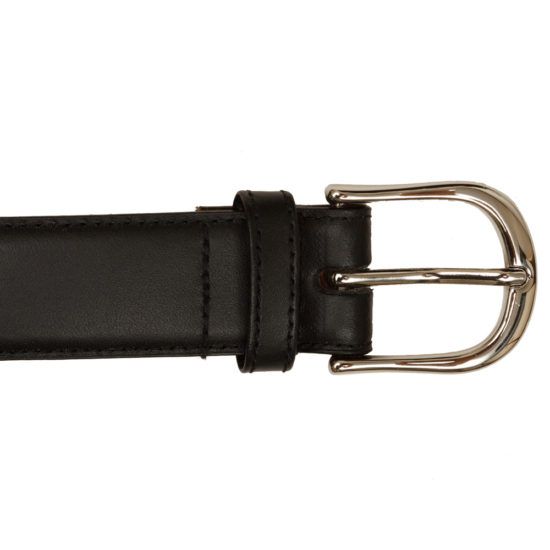 Black leather belt with silver buckle.