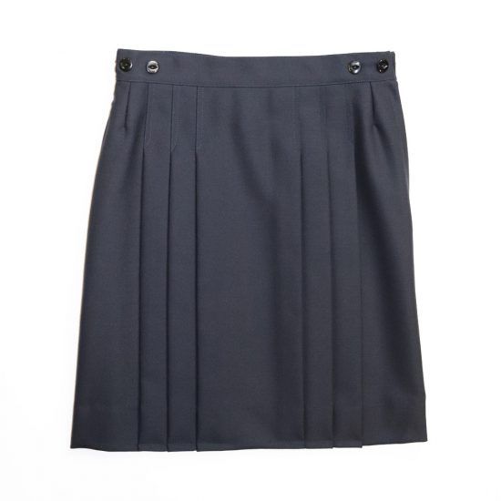 Dark blue pleated school skirt with button detail.