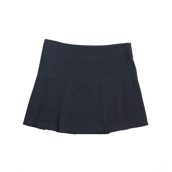 Black pleated mini skirt.