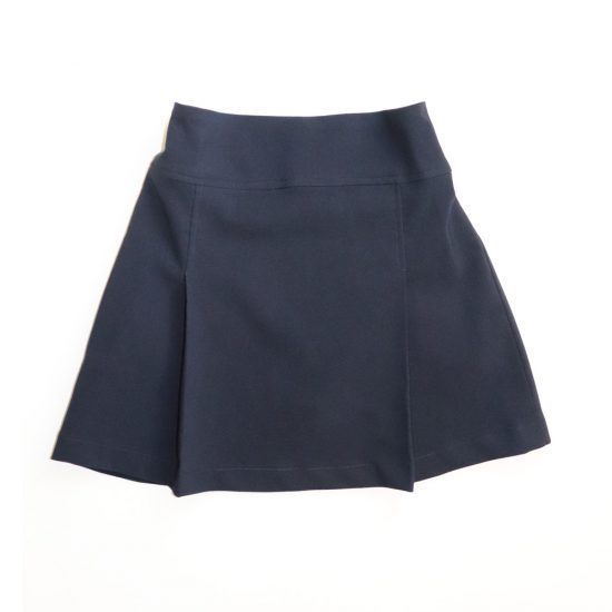 Dark blue flared skirt on a white background.