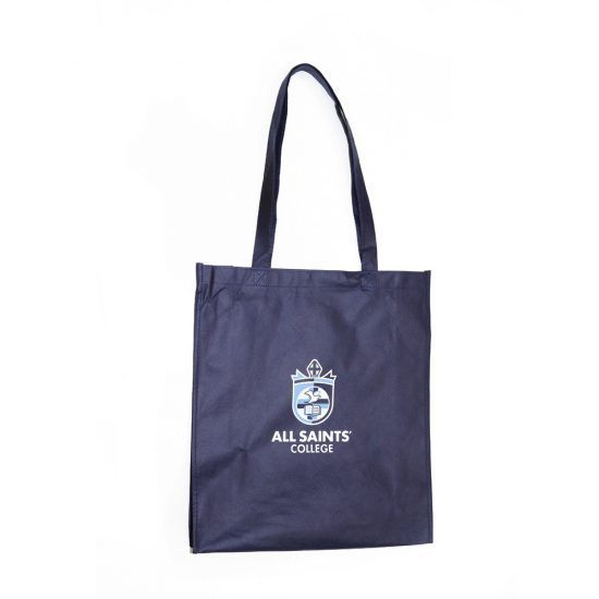 Navy tote bag with All Saints College logo.