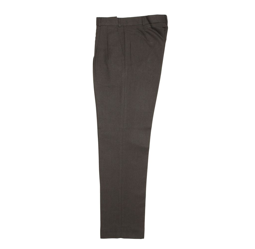 Dark gray dress pants folded on a white background.