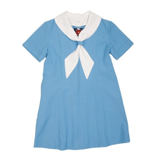 Light blue school dress with white sailor collar and tie.