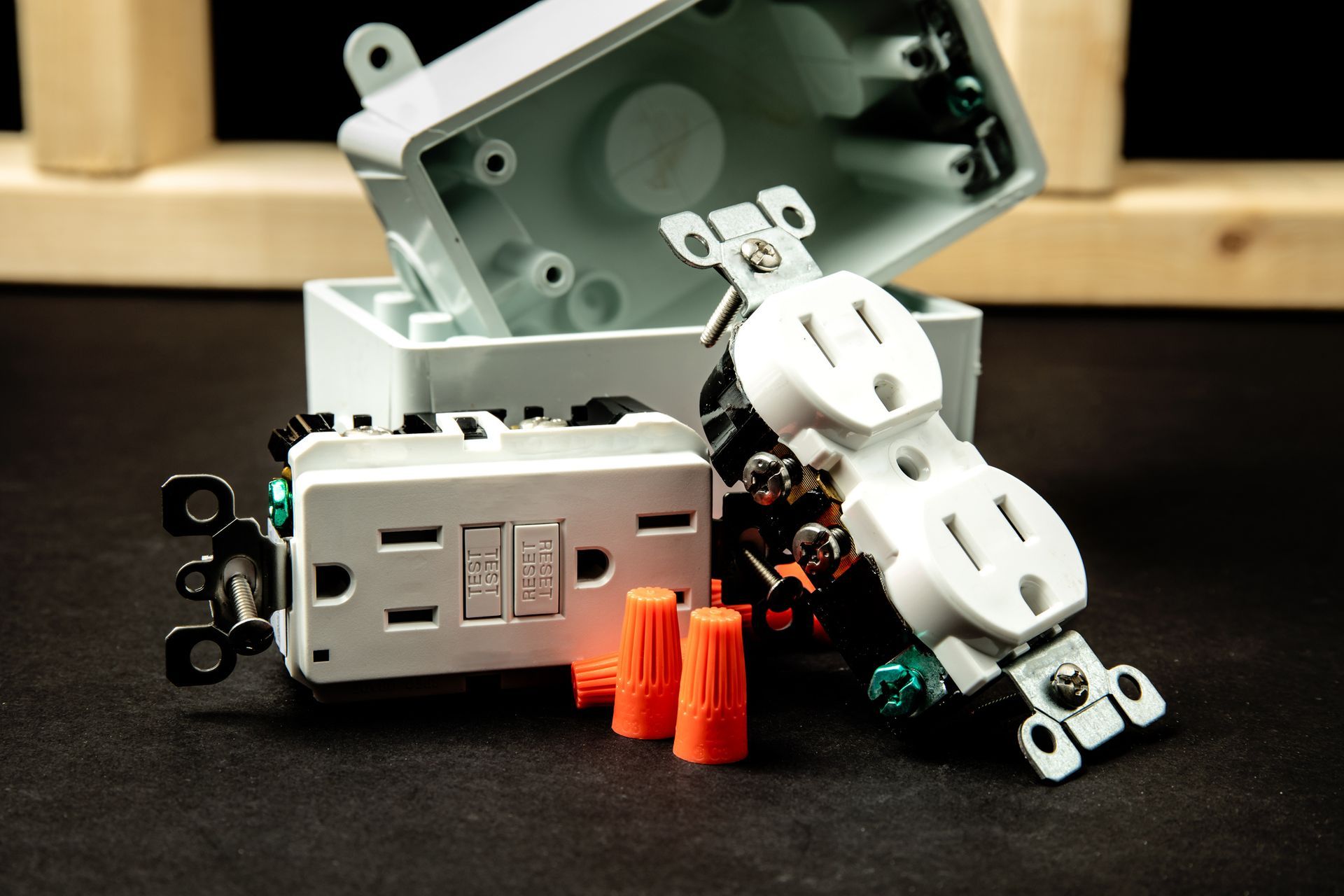 A standard 15 amp duplex outlet and a ground fault circuit interrupter (GFCI or GFI) outlet.