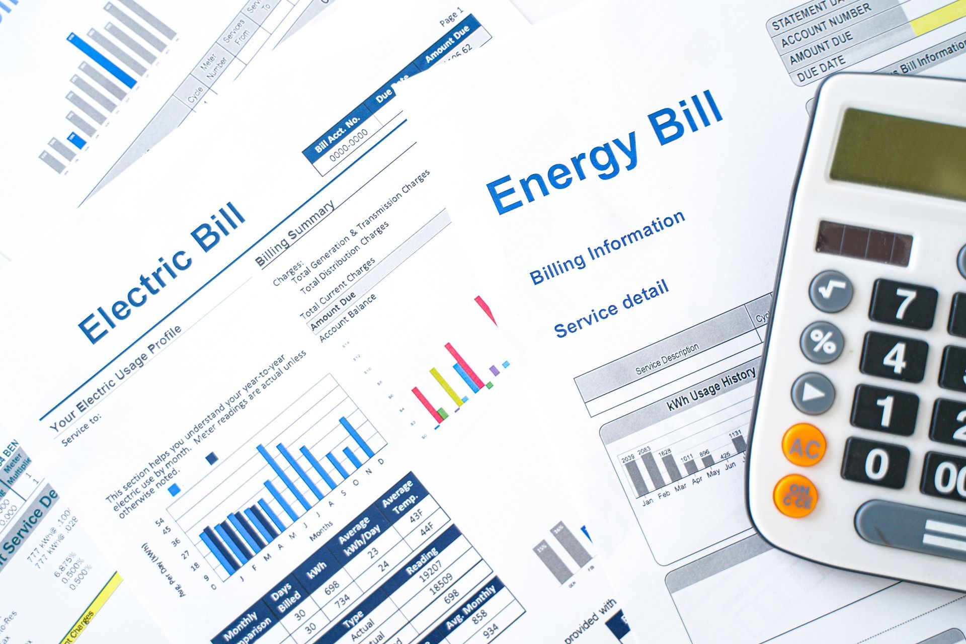 Electric bill statement and home energy consumption.