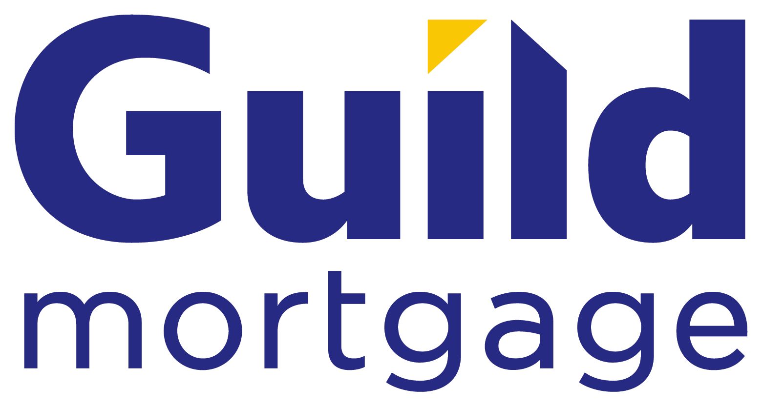The guild mortgage logo is blue and white with a yellow arrow.