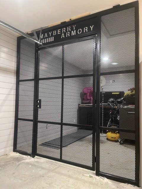 A room with a sign that says mayberry armory