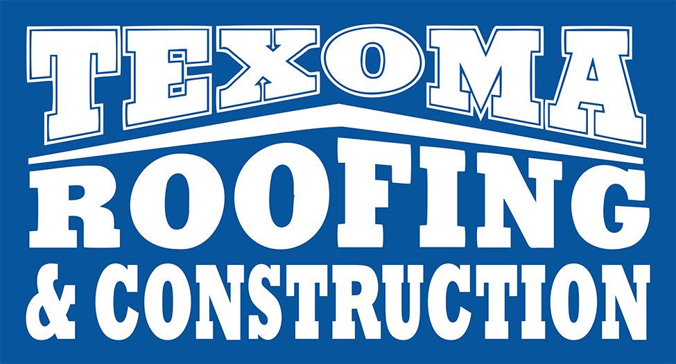 A blue and white logo for texoma roofing and construction
