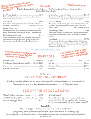 Best Of Friends Cafe Menu